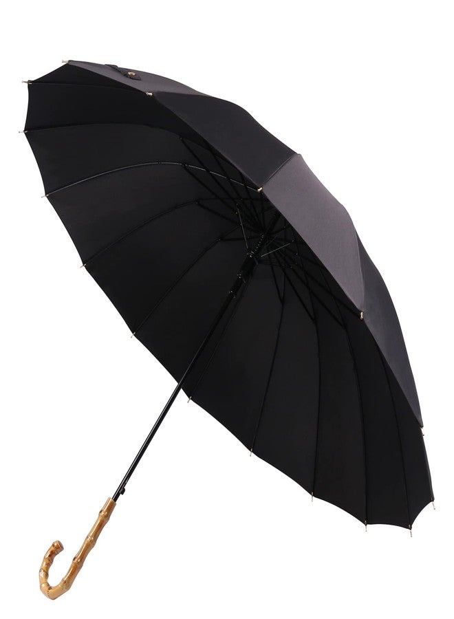 Meichoon Umbrella for Rain Manual Open & Close with 16 Ribs Durable and Strong 210T Fiber Waterproof Windproof Sport Umbrella Black - Image 1